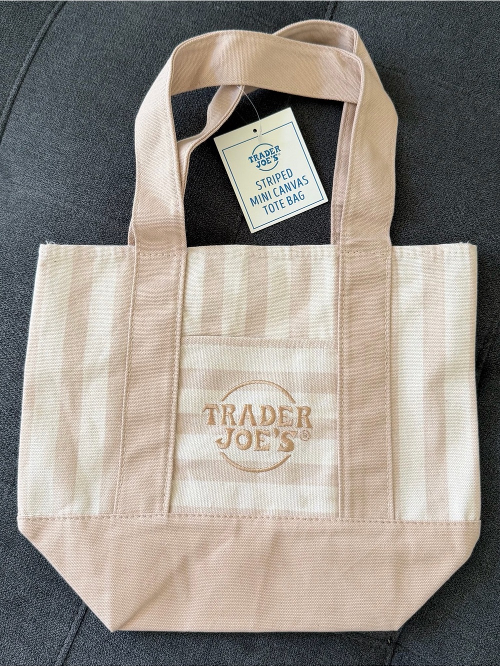 Trader Joe's Pink Stripe Mini Canvas Tote Bag